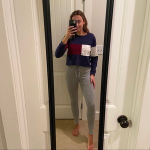 Navy, Maroon, White Long-Sleeved Crop Top